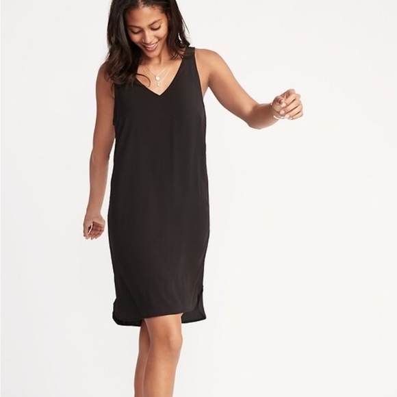 NWT OLD NAVY Sleeveless Vintage A-Line Mini Shift Dress Jet Black  XS v neck - Picture 1 of 7